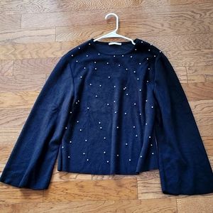 Zara soft black top + pearls